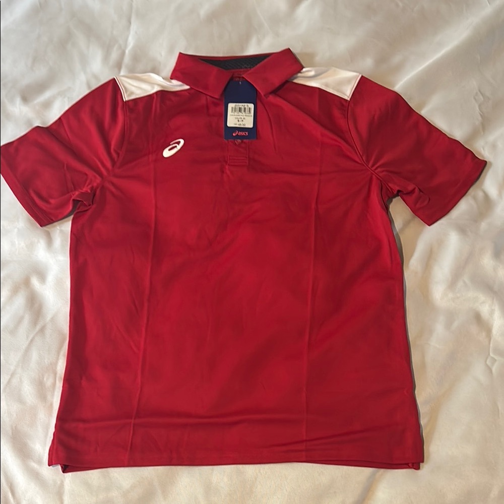 Asics Red and White Polo Shirt